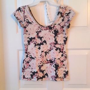 GARAGE (Small) Pink & Black Rose Off The Shoulder Blouse